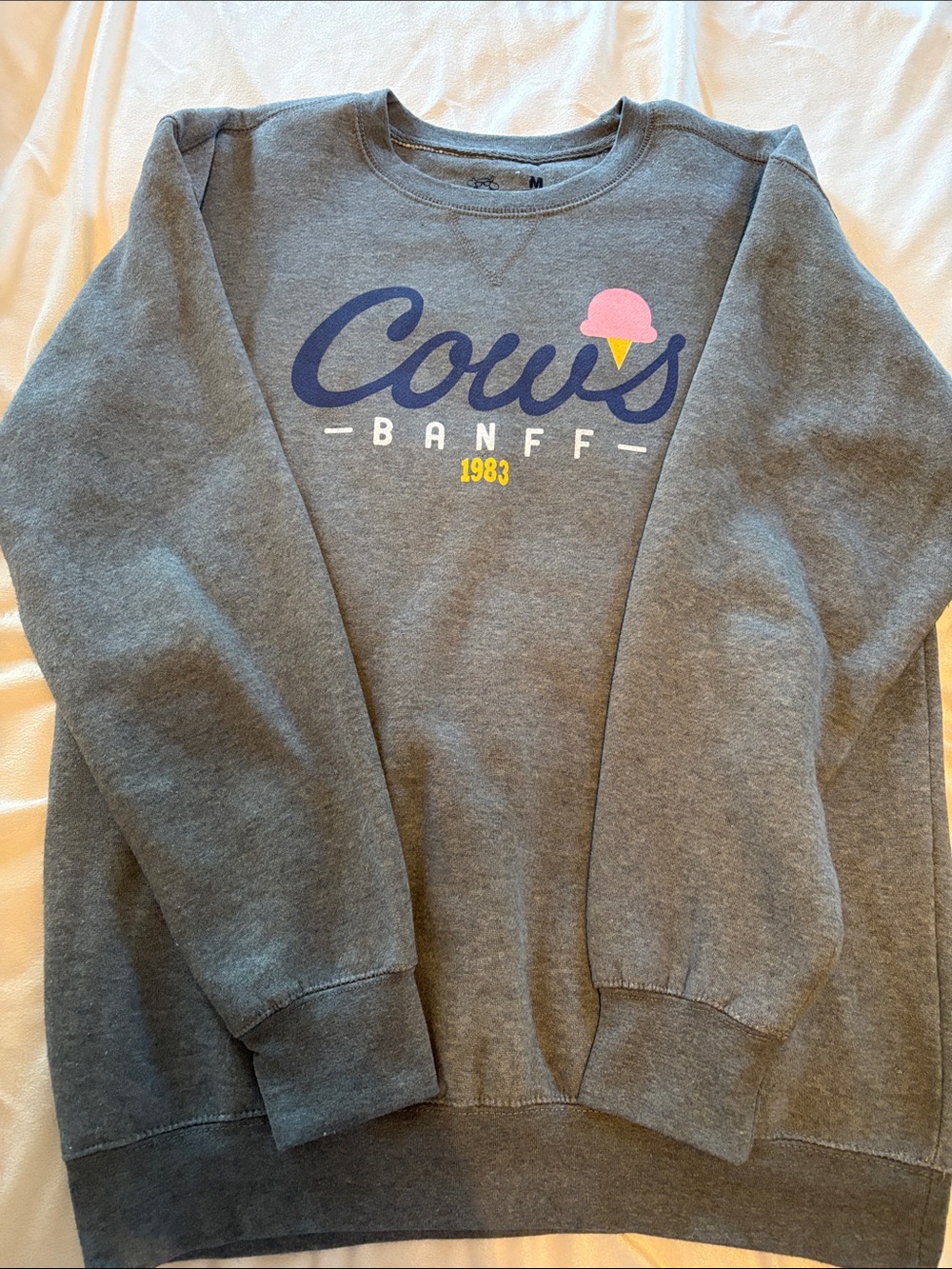 CO Gray 'Cows Banff 1983' Crewneck Sweatshirt with Pink Ice Cream Accent